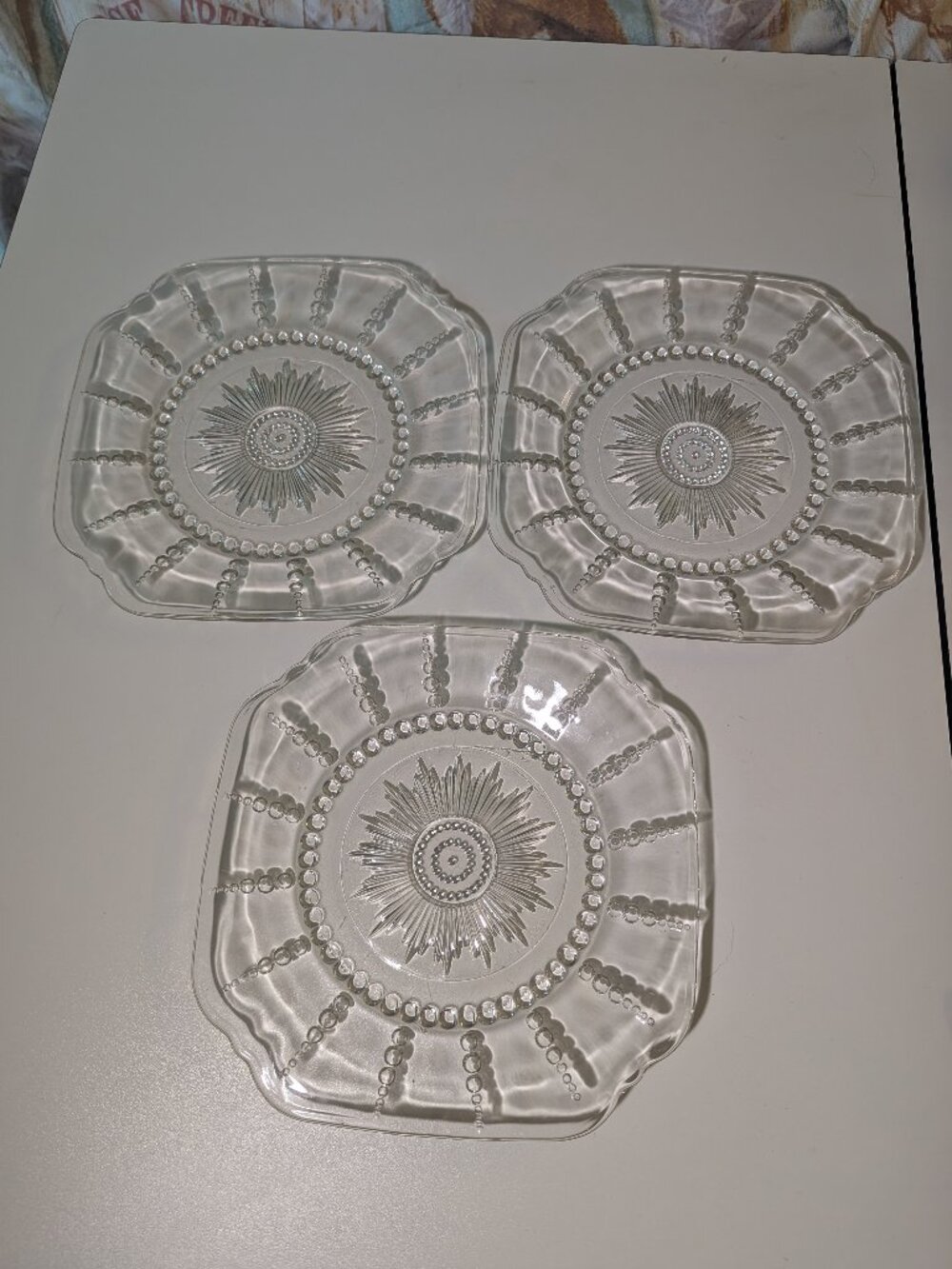 Set of 3 Vintage Federal Glass "Columbia" Clear Depression Glass Plates 9"x9"